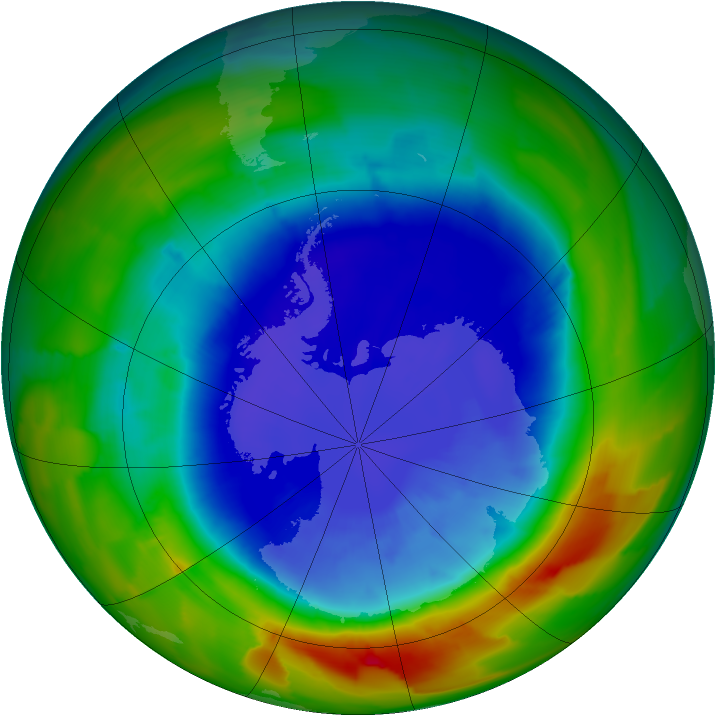 Antarctic ozone map for 15 September 2012